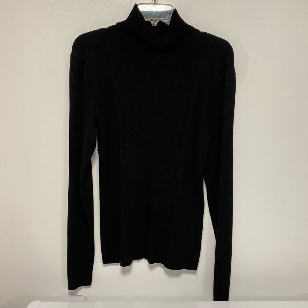 Ribbed black turtleneck sweater